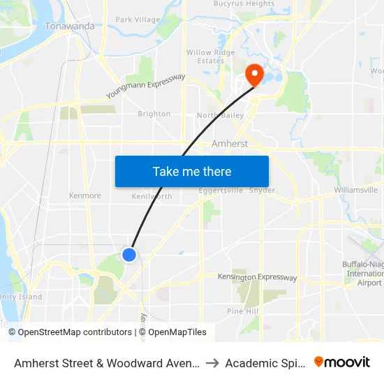 Amherst Street & Woodward Avenue to Academic Spine map