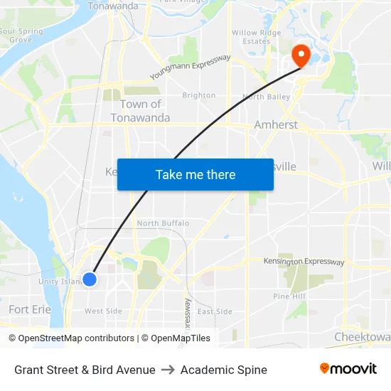 Grant Street & Bird Avenue to Academic Spine map