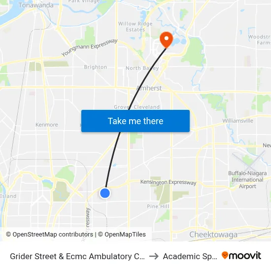 Grider Street & Ecmc Ambulatory Center to Academic Spine map