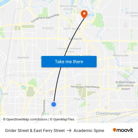Grider Street & East Ferry Street to Academic Spine map
