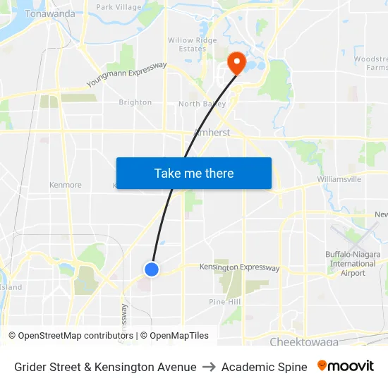 Grider Street & Kensington Avenue to Academic Spine map