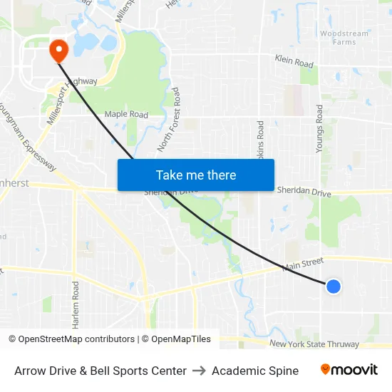 Arrow Drive & Bell Sports Center to Academic Spine map