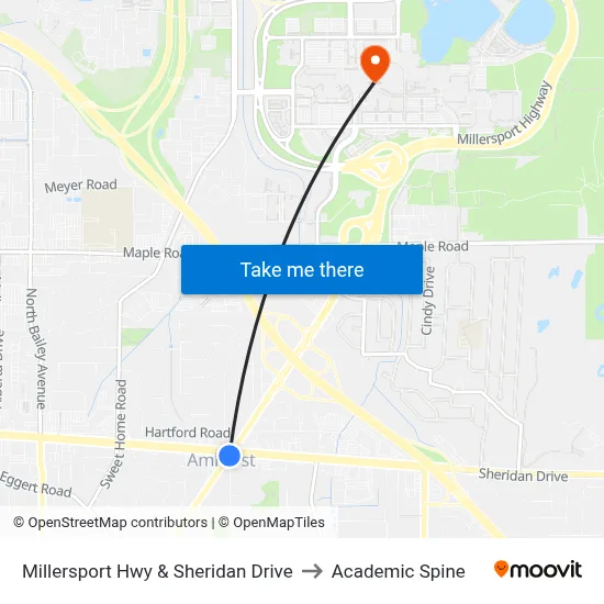 Millersport Hwy & Sheridan Drive to Academic Spine map