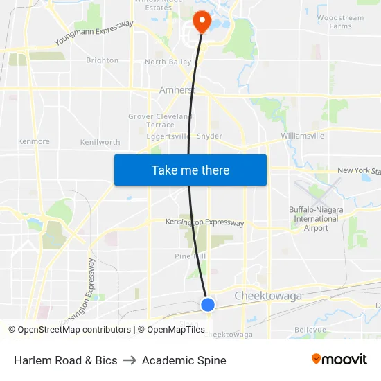 Harlem Road & Bics to Academic Spine map