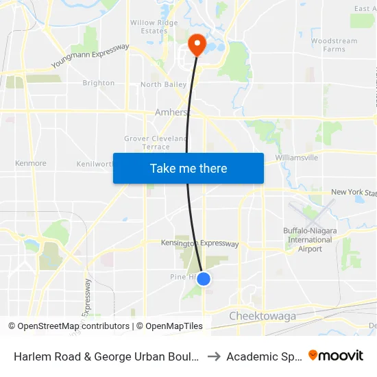 Harlem Road & George Urban Boulevard to Academic Spine map