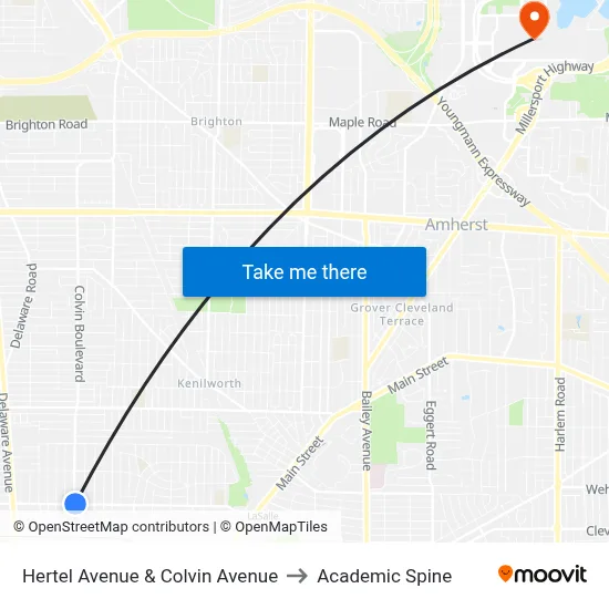 Hertel Avenue & Colvin Avenue to Academic Spine map