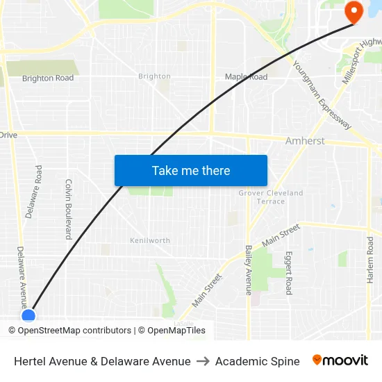 Hertel Avenue & Delaware Avenue to Academic Spine map