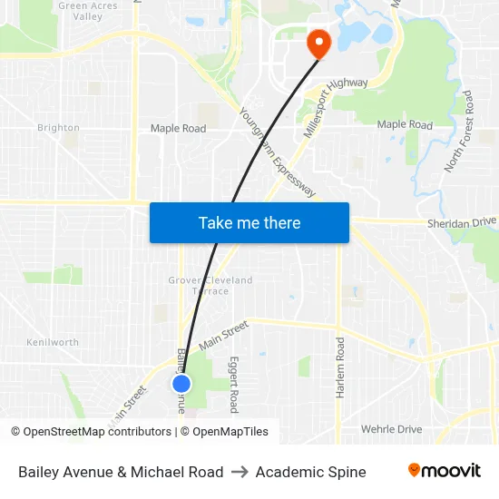 Bailey Avenue & Michael Road to Academic Spine map
