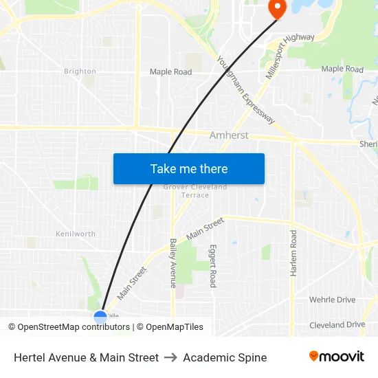 Hertel Avenue & Main Street to Academic Spine map