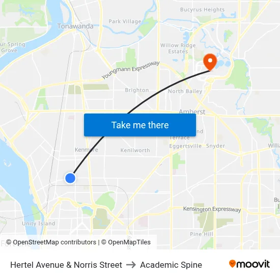 Hertel Avenue & Norris Street to Academic Spine map