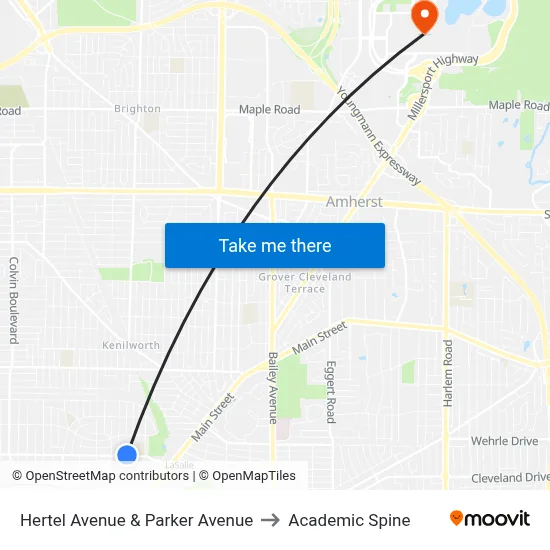 Hertel Avenue & Parker Avenue to Academic Spine map