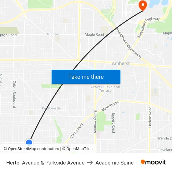 Hertel Avenue & Parkside Avenue to Academic Spine map
