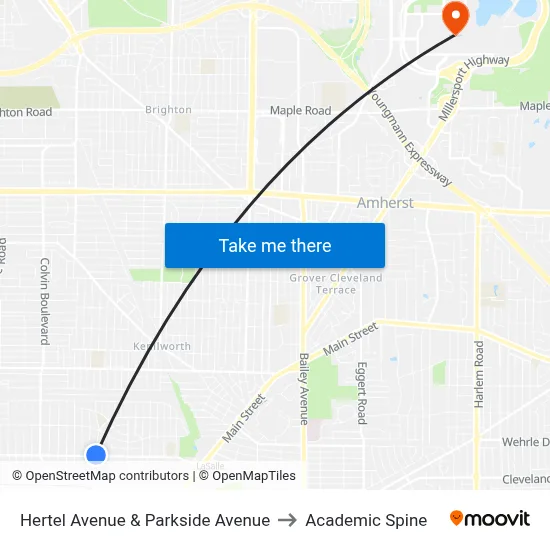 Hertel Avenue & Parkside Avenue to Academic Spine map