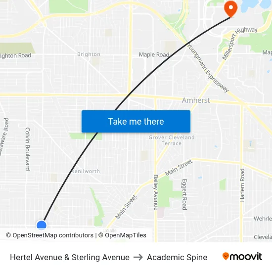 Hertel Avenue & Sterling Avenue to Academic Spine map