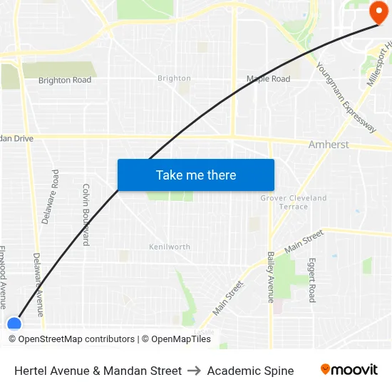 Hertel Avenue & Mandan Street to Academic Spine map