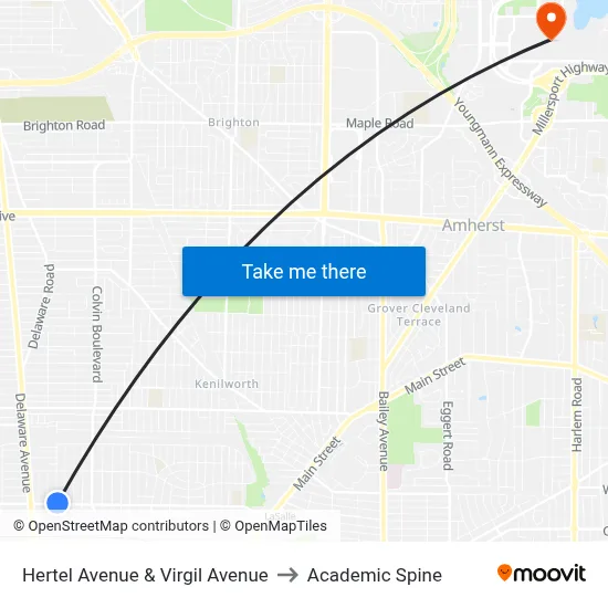 Hertel Avenue & Virgil Avenue to Academic Spine map