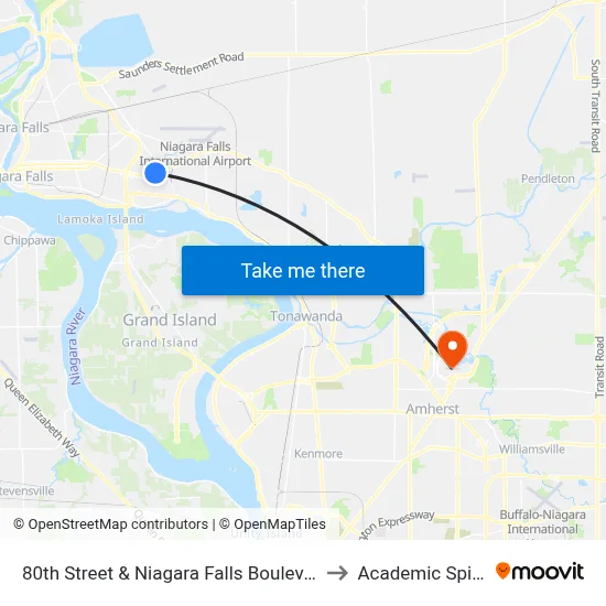 80th Street & Niagara Falls Boulevard to Academic Spine map