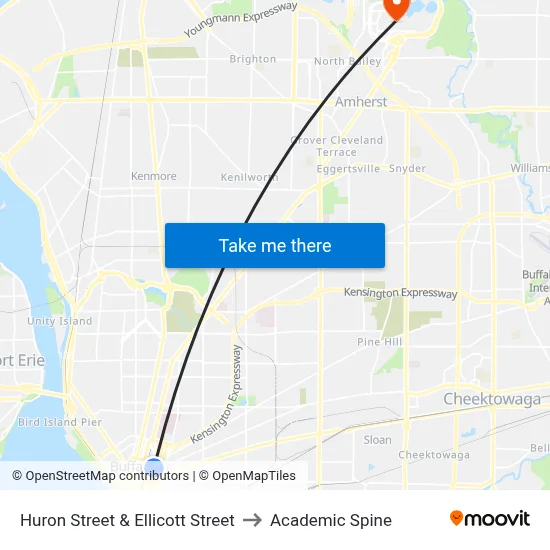 Huron Street & Ellicott Street to Academic Spine map