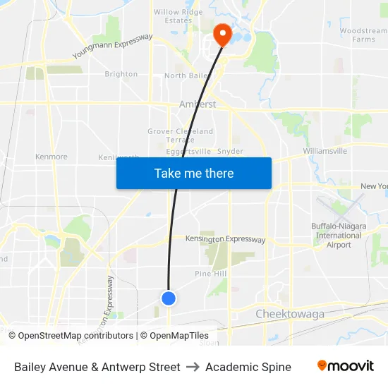 Bailey Avenue & Antwerp Street to Academic Spine map