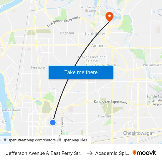 Jefferson Avenue & East Ferry Street to Academic Spine map