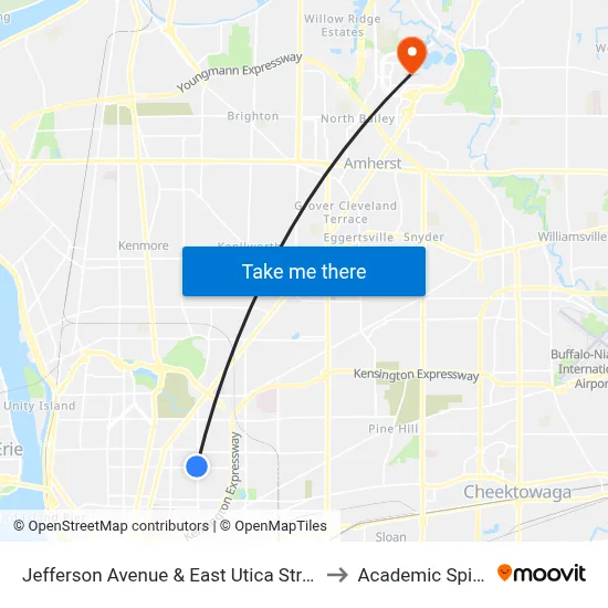Jefferson Avenue & East Utica Street to Academic Spine map
