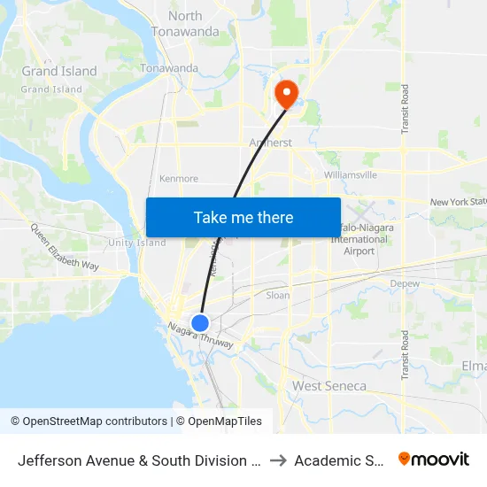 Jefferson Avenue & South Division Street to Academic Spine map