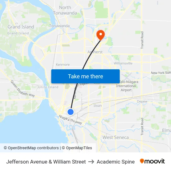 Jefferson Avenue & William Street to Academic Spine map