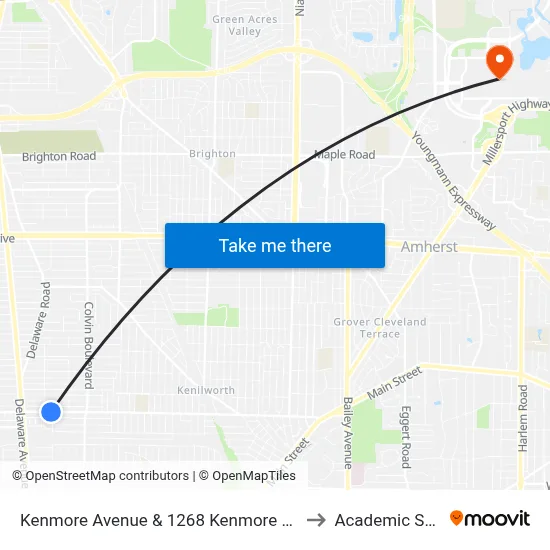 Kenmore Avenue & 1268 Kenmore Avenue to Academic Spine map