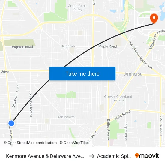 Kenmore Avenue & Delaware Avenue to Academic Spine map
