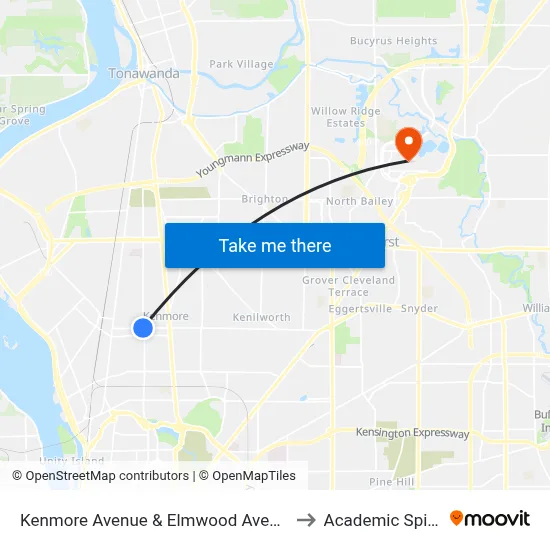 Kenmore Avenue & Elmwood Avenue to Academic Spine map