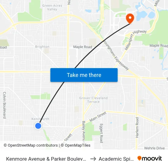 Kenmore Avenue & Parker Boulevard to Academic Spine map
