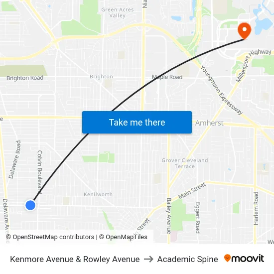 Kenmore Avenue & Rowley Avenue to Academic Spine map