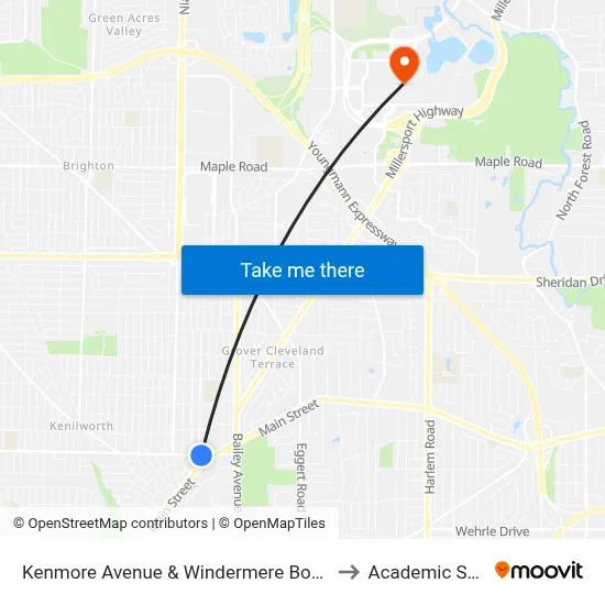 Kenmore Avenue & Windermere Boulevard to Academic Spine map