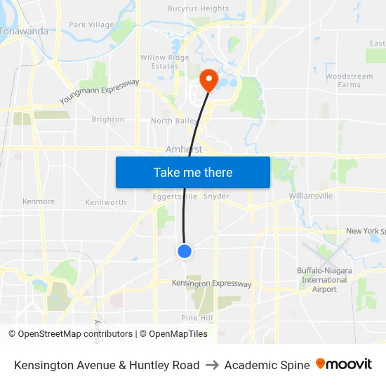 Kensington Avenue & Huntley Road to Academic Spine map