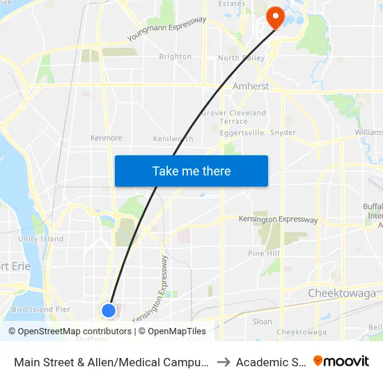 Main Street & Allen/Medical Campus Station to Academic Spine map