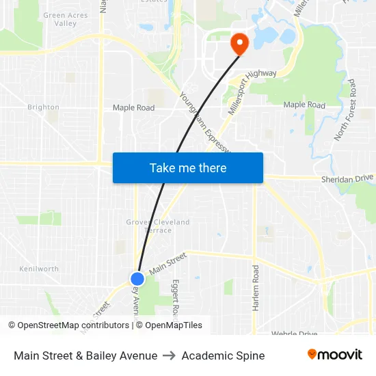 Main Street & Bailey Avenue to Academic Spine map