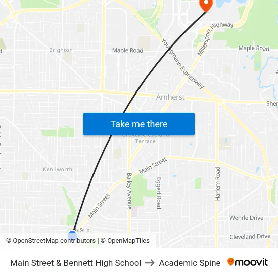 Main Street & Bennett High School to Academic Spine map