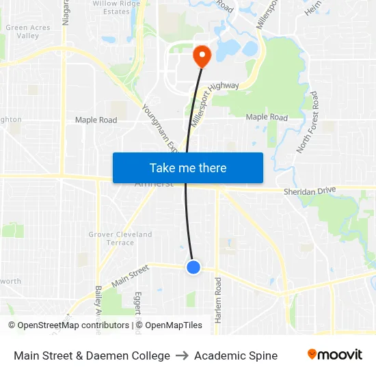 Main Street & Daemen College to Academic Spine map