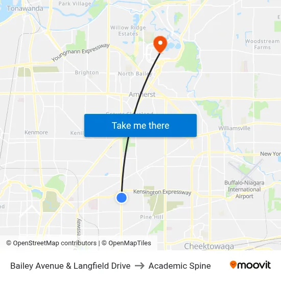 Bailey Avenue & Langfield Drive to Academic Spine map