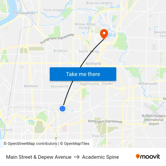 Main Street & Depew Avenue to Academic Spine map