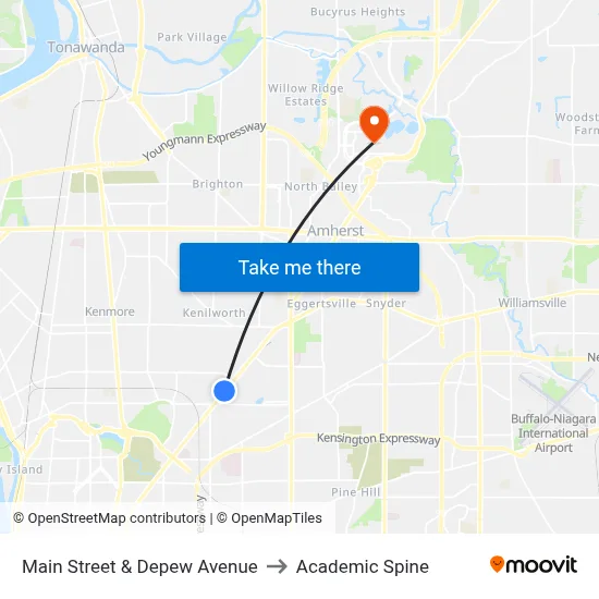 Main Street & Depew Avenue to Academic Spine map