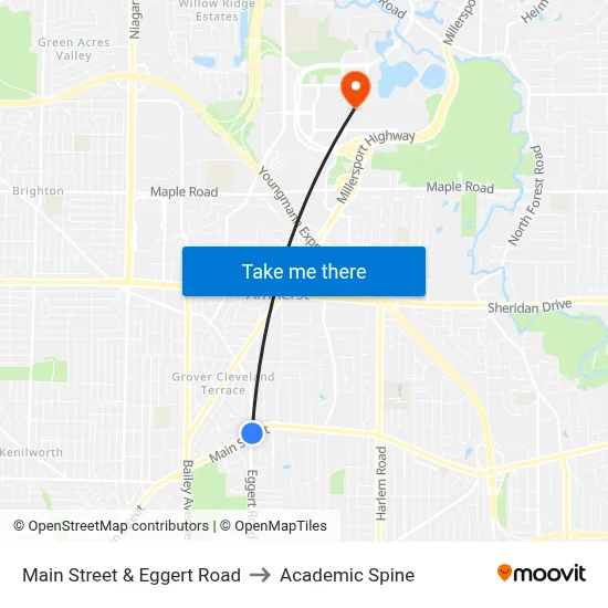 Main Street & Eggert Road to Academic Spine map