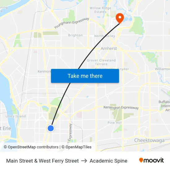 Main Street & West Ferry Street to Academic Spine map
