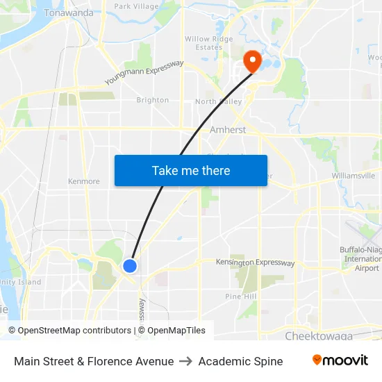 Main Street & Florence Avenue to Academic Spine map