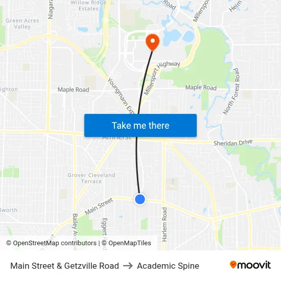 Main Street & Getzville Road to Academic Spine map