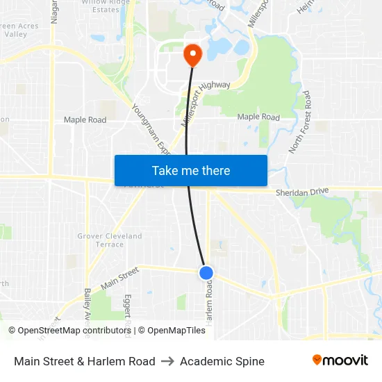 Main Street & Harlem Road to Academic Spine map
