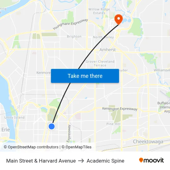 Main Street & Harvard Avenue to Academic Spine map
