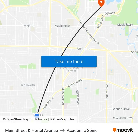 Main Street & Hertel Avenue to Academic Spine map