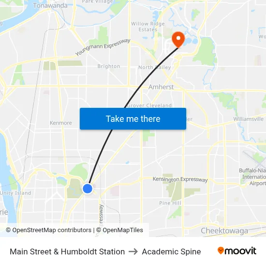 Main Street & Humboldt Station to Academic Spine map