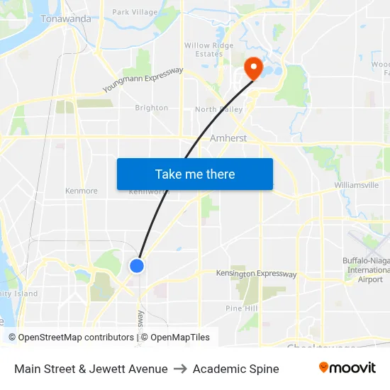 Main Street & Jewett Avenue to Academic Spine map